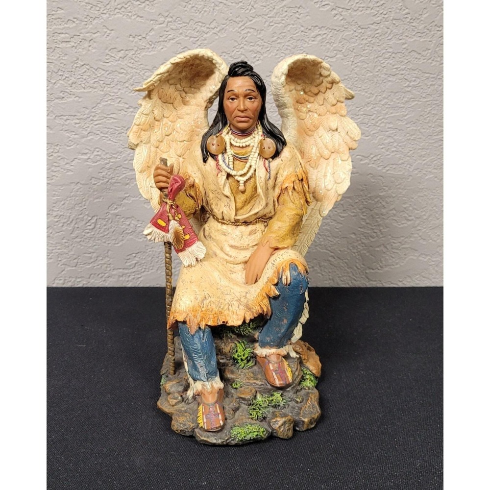 Young's Figurine Native American Angel Sitting on Tree Stump Resin Figurine